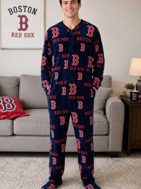 Boston Red Sox MLB Concepts Sport Fleece Footed Pajama Onesie Adult L